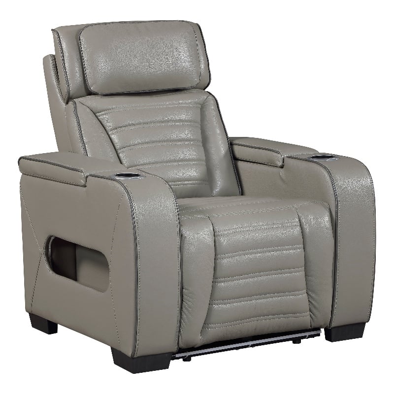 Cyrus Power Recliner- Headrest- Heat Massage- USB Ports- LED- Gray Leather