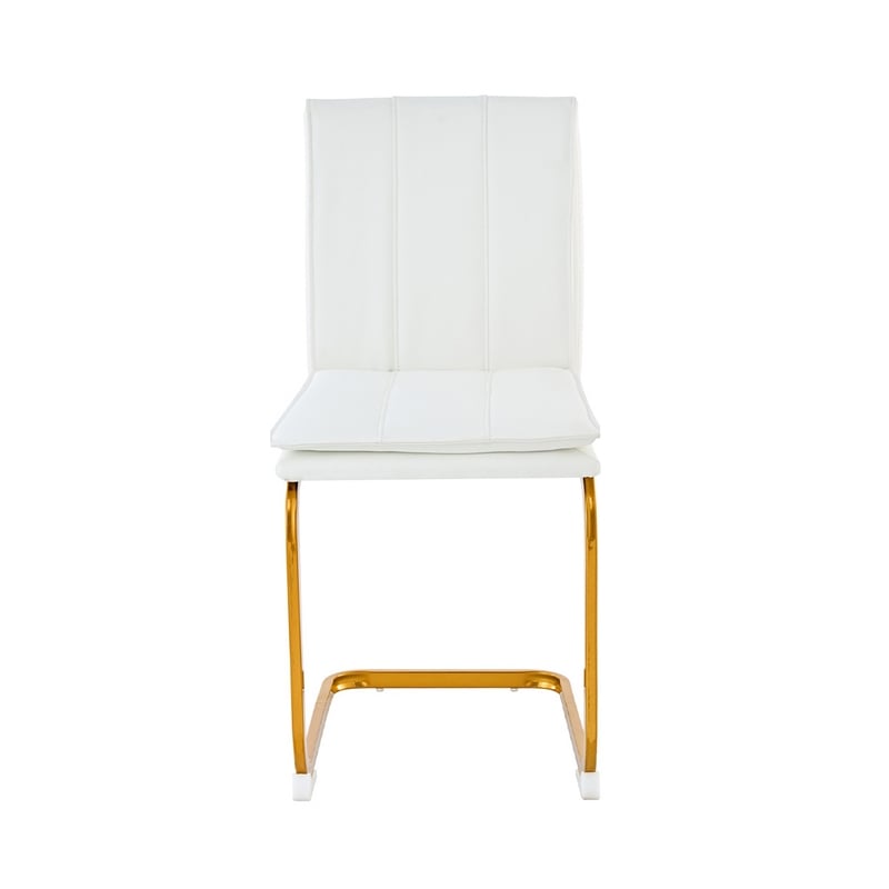 Xylo Dining Chairs- Gold Cantilever Metal- Set of 4- White Faux Leather