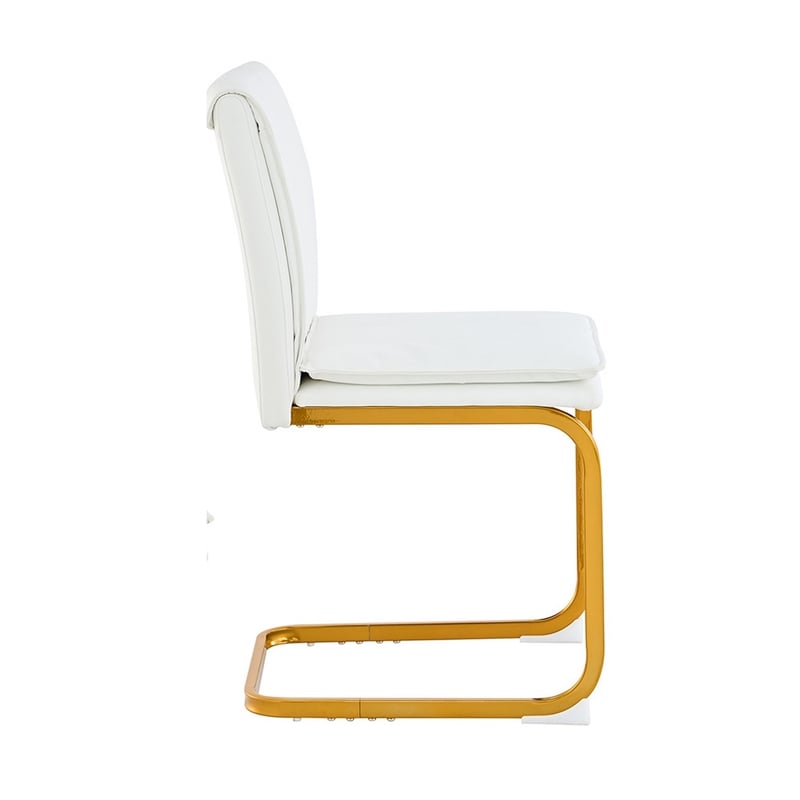 Xylo Dining Chairs- Gold Cantilever Metal- Set of 4- White Faux Leather