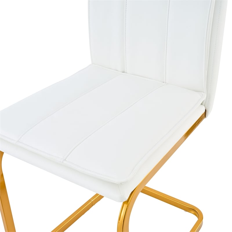 Xylo Dining Chairs- Gold Cantilever Metal- Set of 4- White Faux Leather