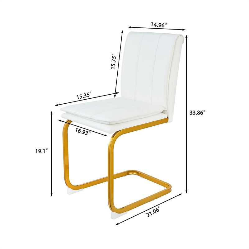 Xylo Dining Chairs- Gold Cantilever Metal- Set of 4- White Faux Leather