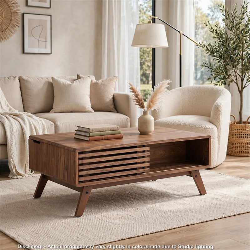Dolly Mid-Century Lift Top Coffee Table- Hidden Storage- Walnut MDF 39 Inch