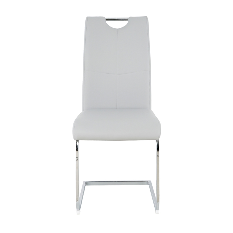 Waldy Dining Chairs- Chrome Metal Base- Set of 2- Gray Faux Leather