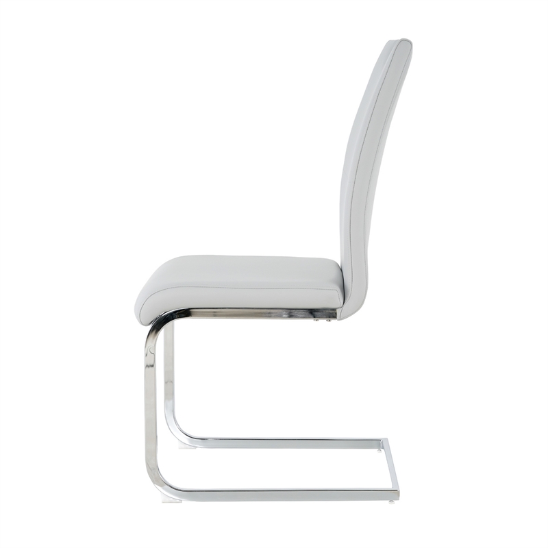 Waldy Dining Chairs- Chrome Metal Base- Set of 2- Gray Faux Leather