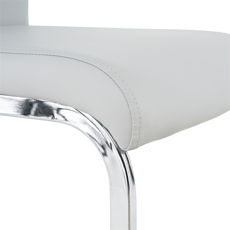 Waldy Dining Chairs- Chrome Metal Base- Set of 2- Gray Faux Leather