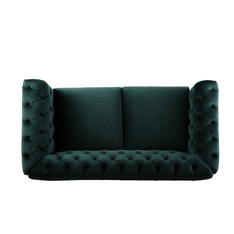 Veso Chesterfield Loveseat- Tufted Velvet- Forest Green- 60 Inch