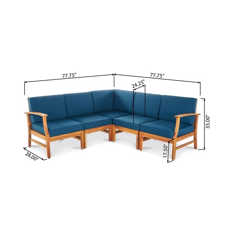 Hoye Outdoor 5pc Modular Corner Sofa Set- L-Shape- Blue Polyester- Brown