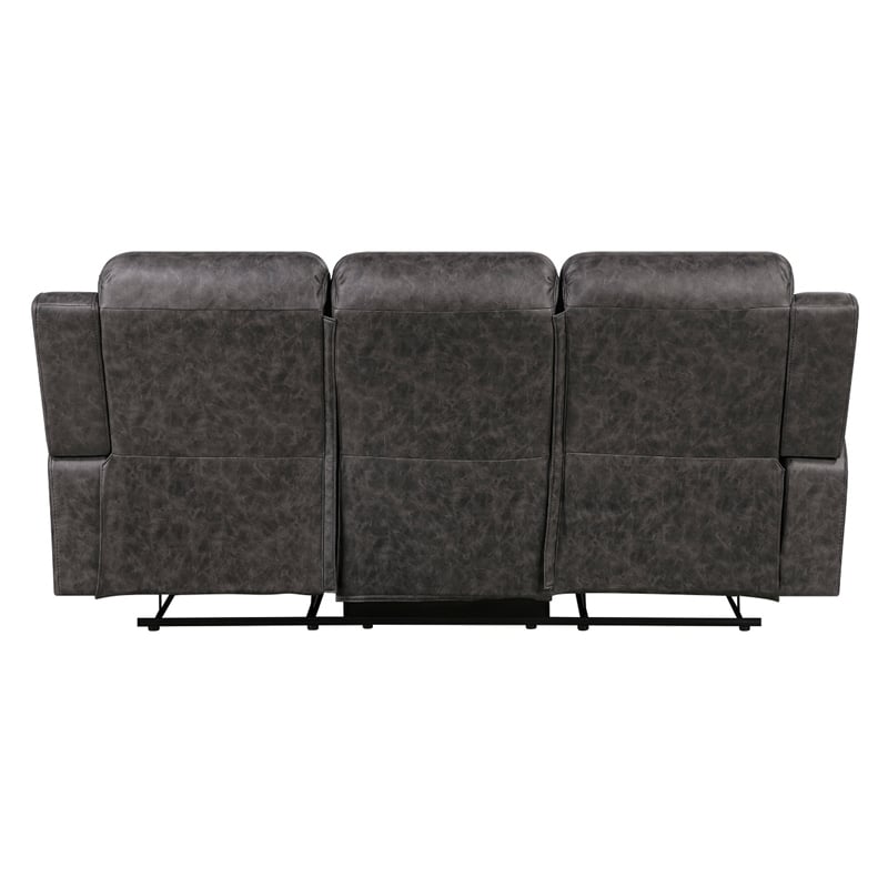 Berty Double Reclining Sofa- Tab Pull- Metal Frame- Gray Microfiber