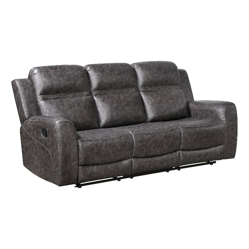 Berty Double Reclining Sofa- Tab Pull- Metal Frame- Gray Microfiber