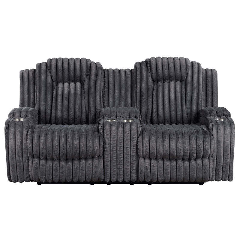 Phil Reclining Loveseat- Console and Cup Holders- Dark Gray Corduroy