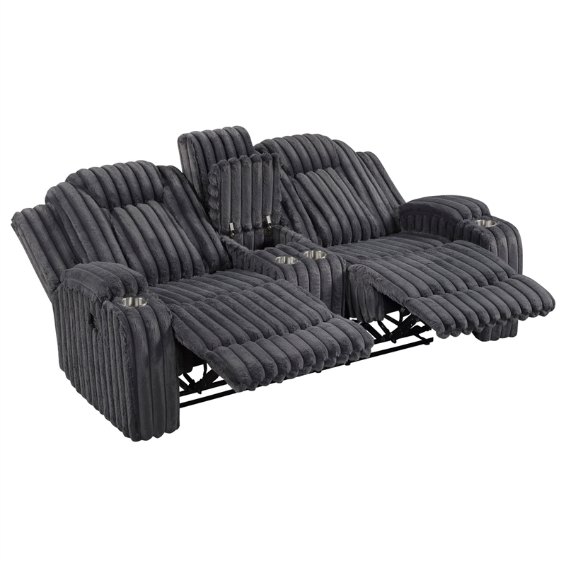 Phil Reclining Loveseat- Console and Cup Holders- Dark Gray Corduroy