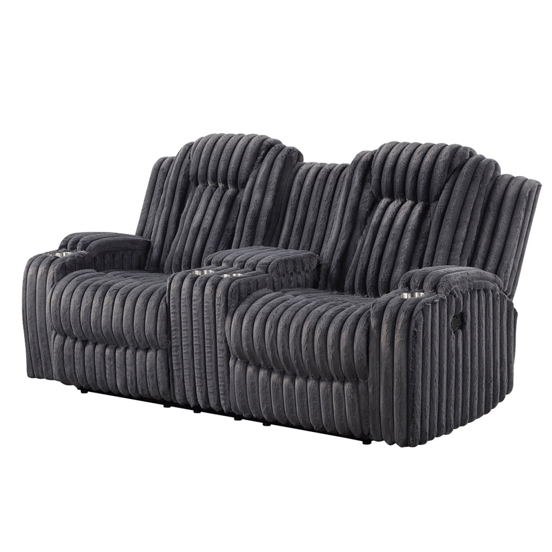 Phil Reclining Loveseat- Console and Cup Holders- Dark Gray Corduroy