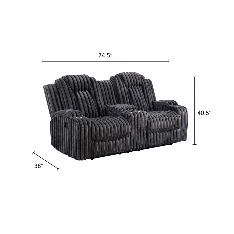 Phil Reclining Loveseat- Console and Cup Holders- Dark Gray Corduroy