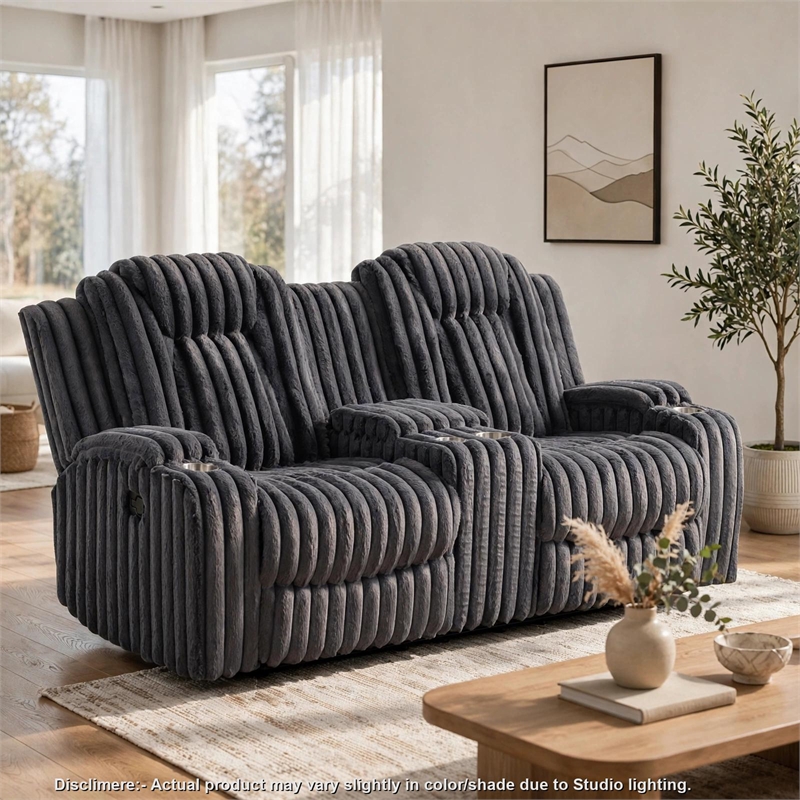 Phil Reclining Loveseat- Console and Cup Holders- Dark Gray Corduroy