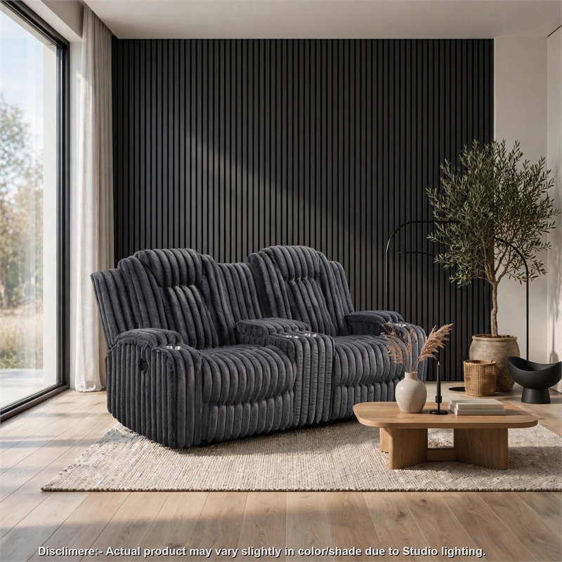 Phil Reclining Loveseat- Console and Cup Holders- Dark Gray Corduroy