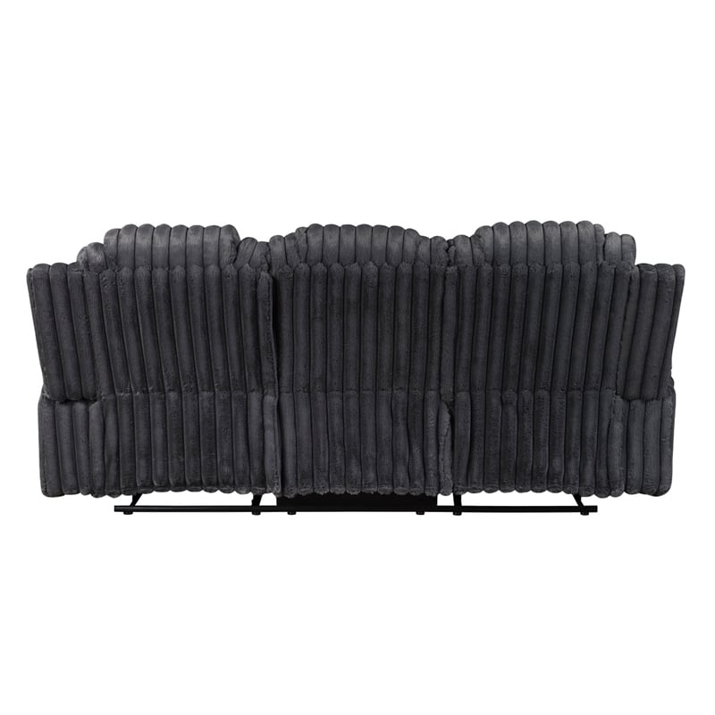 Phil Reclining Sofa with Tab Pull- Cup Holders- Dark Gray Corduroy