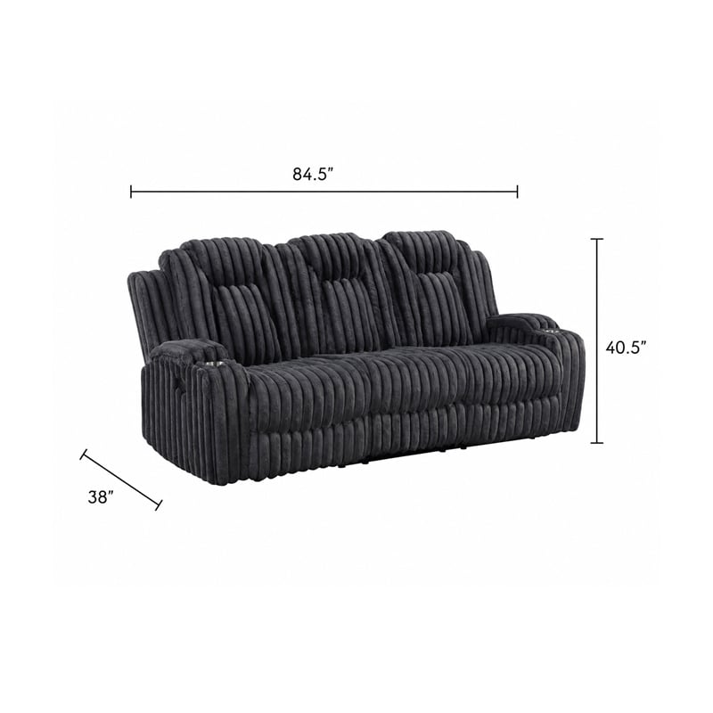 Phil Reclining Sofa with Tab Pull- Cup Holders- Dark Gray Corduroy