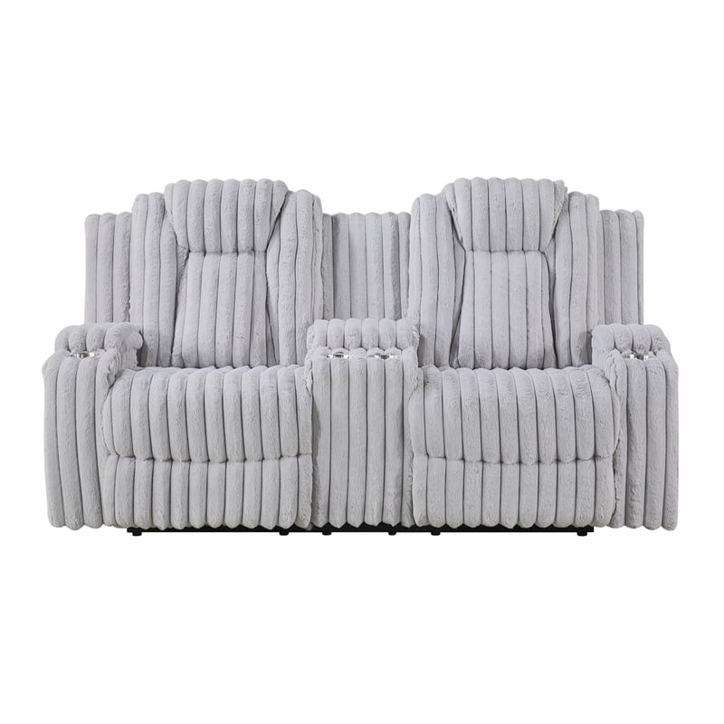 Phil Reclining Loveseat- Console and Cup Holders- Light Gray Corduroy