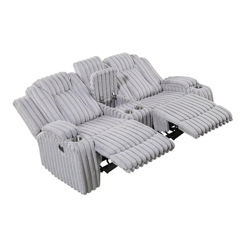 Phil Reclining Loveseat- Console and Cup Holders- Light Gray Corduroy