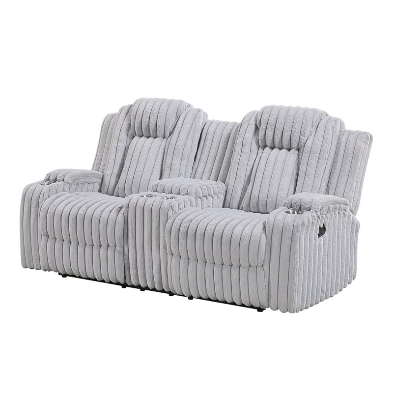 Phil Reclining Loveseat- Console and Cup Holders- Light Gray Corduroy
