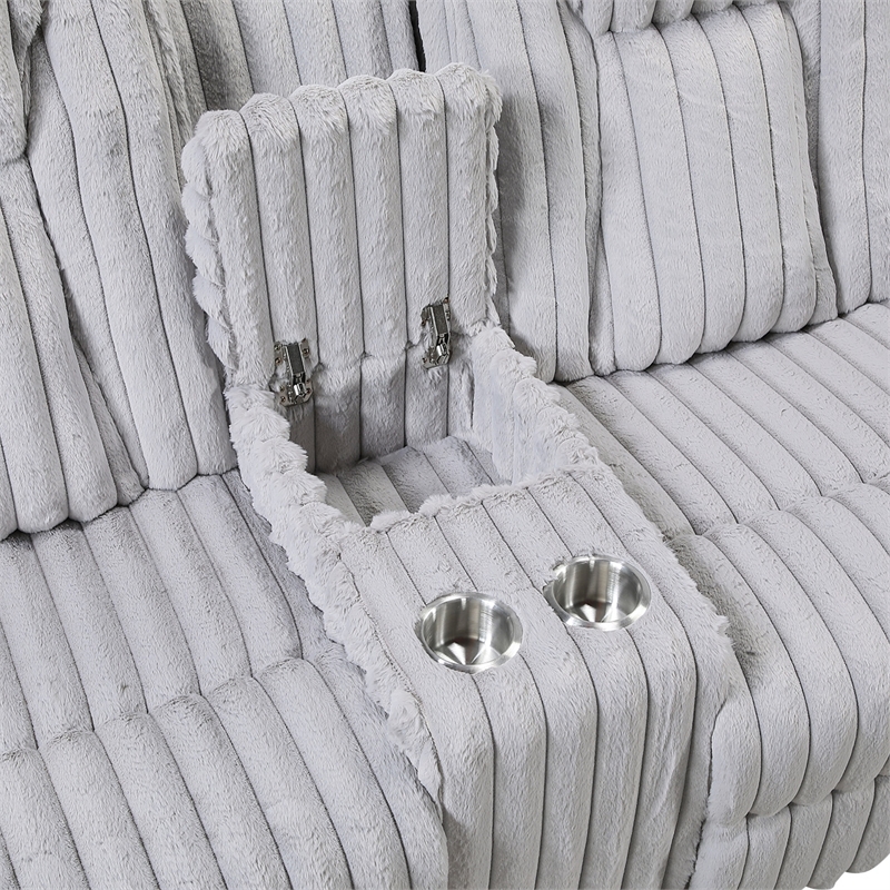 Phil Reclining Loveseat- Console and Cup Holders- Light Gray Corduroy