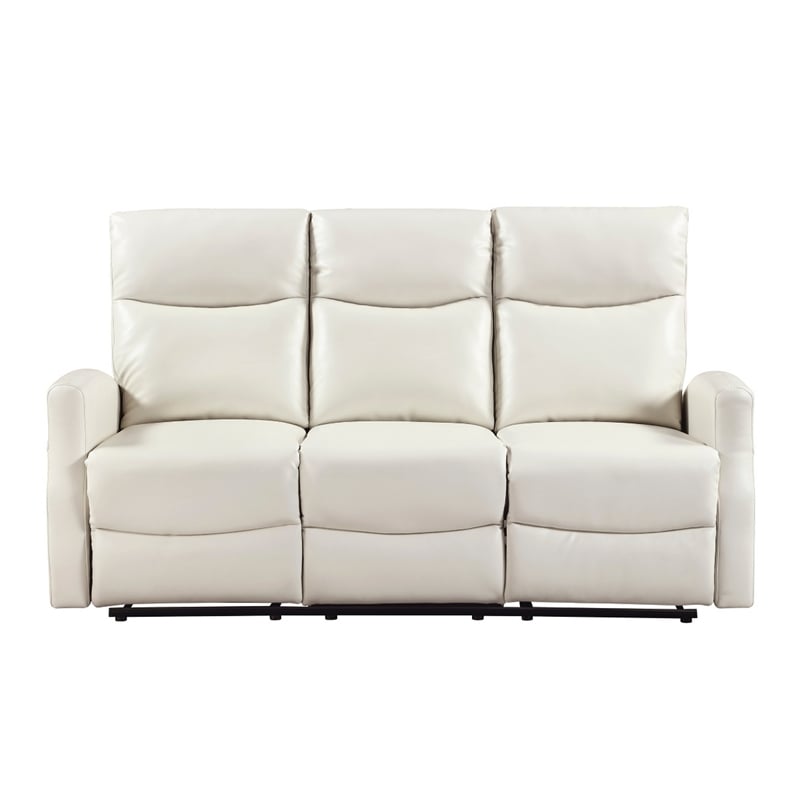 Henly Double Reclining Sofa with Magazine Pockets- Beige Faux Leather