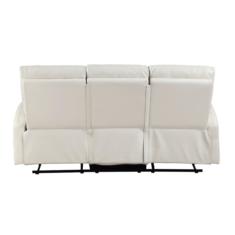 Henly Double Reclining Sofa with Magazine Pockets- Beige Faux Leather