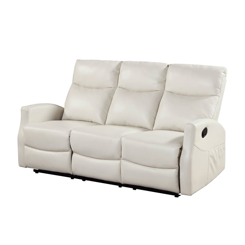 Henly Double Reclining Sofa with Magazine Pockets- Beige Faux Leather