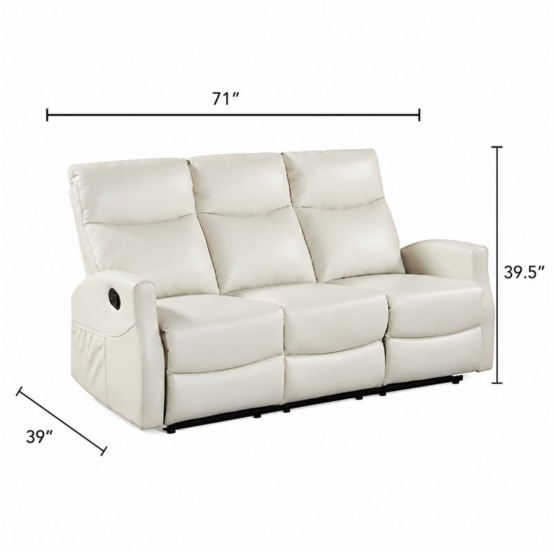 Henly Double Reclining Sofa with Magazine Pockets- Beige Faux Leather