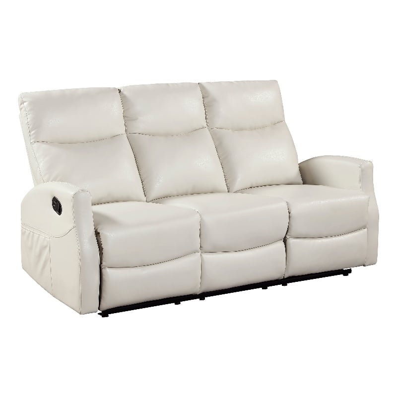 Henly Double Reclining Sofa with Magazine Pockets- Beige Faux Leather