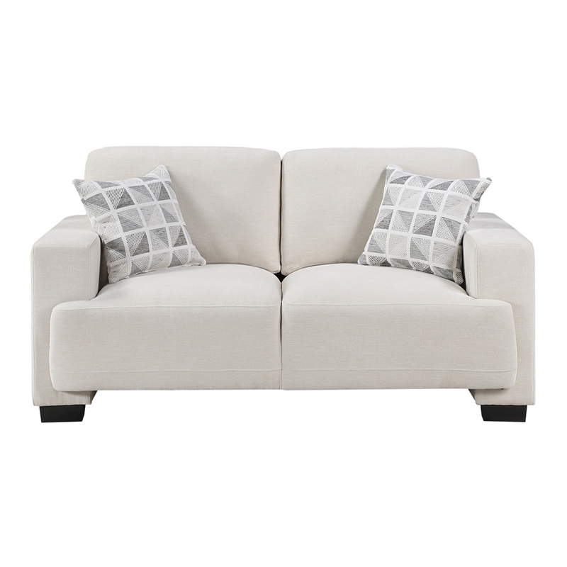 Covey Loveseat with 2 Pillows and Rubberwood Legs- Beige Chenille