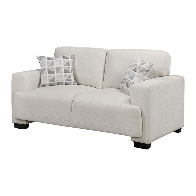 Covey Loveseat with 2 Pillows and Rubberwood Legs- Beige Chenille
