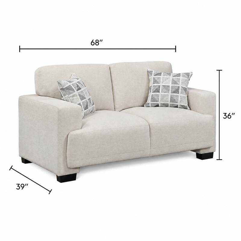 Covey Loveseat with 2 Pillows and Rubberwood Legs- Beige Chenille