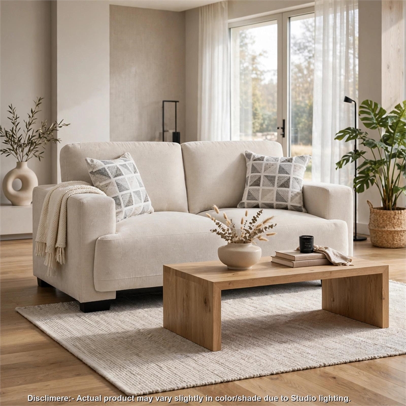 Covey Loveseat with 2 Pillows and Rubberwood Legs- Beige Chenille