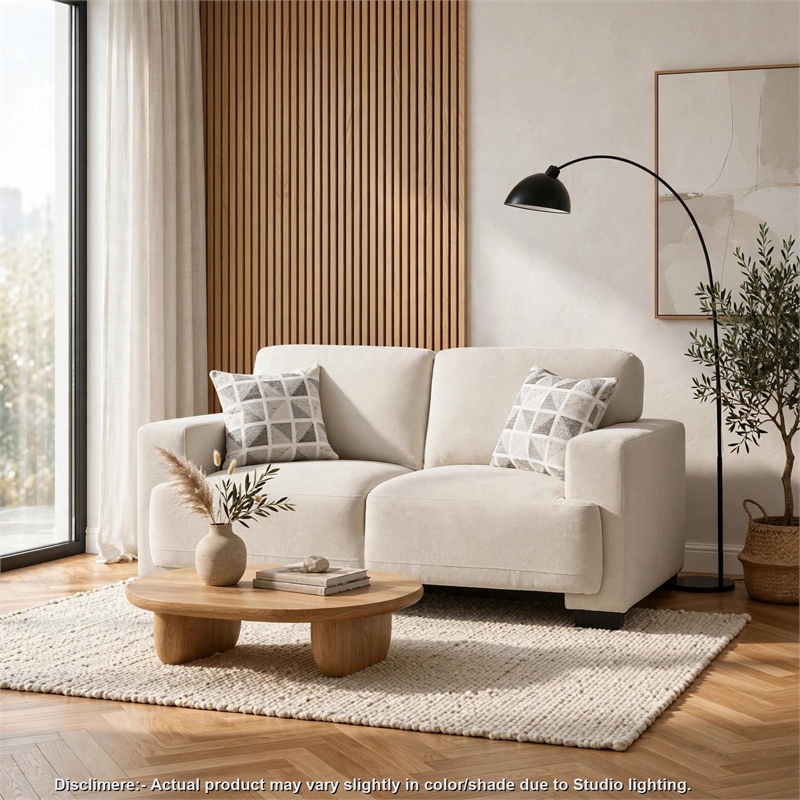 Covey Loveseat with 2 Pillows and Rubberwood Legs- Beige Chenille