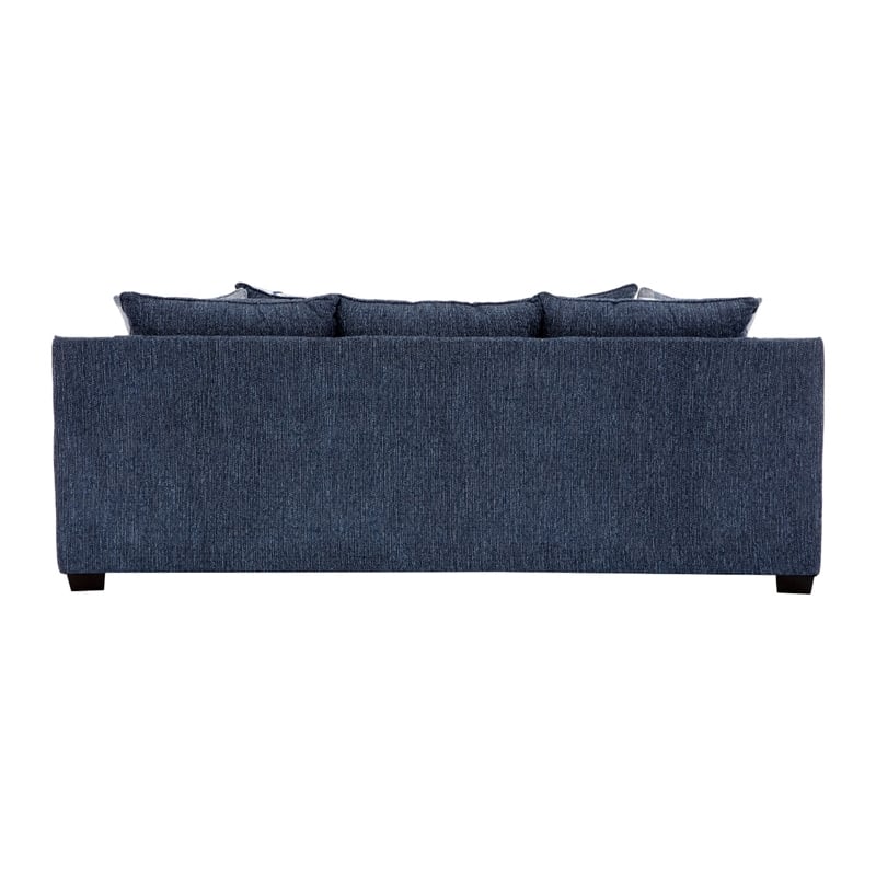 Marie Sofa with Reversible Cushions- Plaid Pillows- Blue Chenille