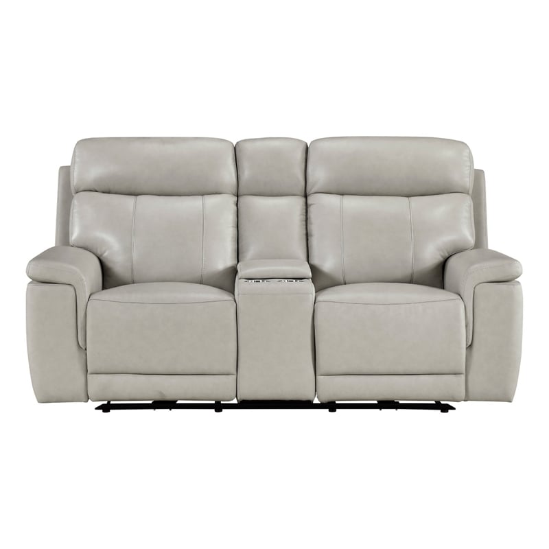 Zelda Power Reclining Loveseat- Console and Headrests- Gray Genuine Leather