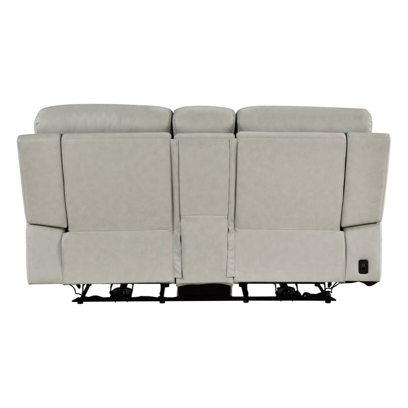 Zelda Power Reclining Loveseat- Console and Headrests- Gray Genuine Leather