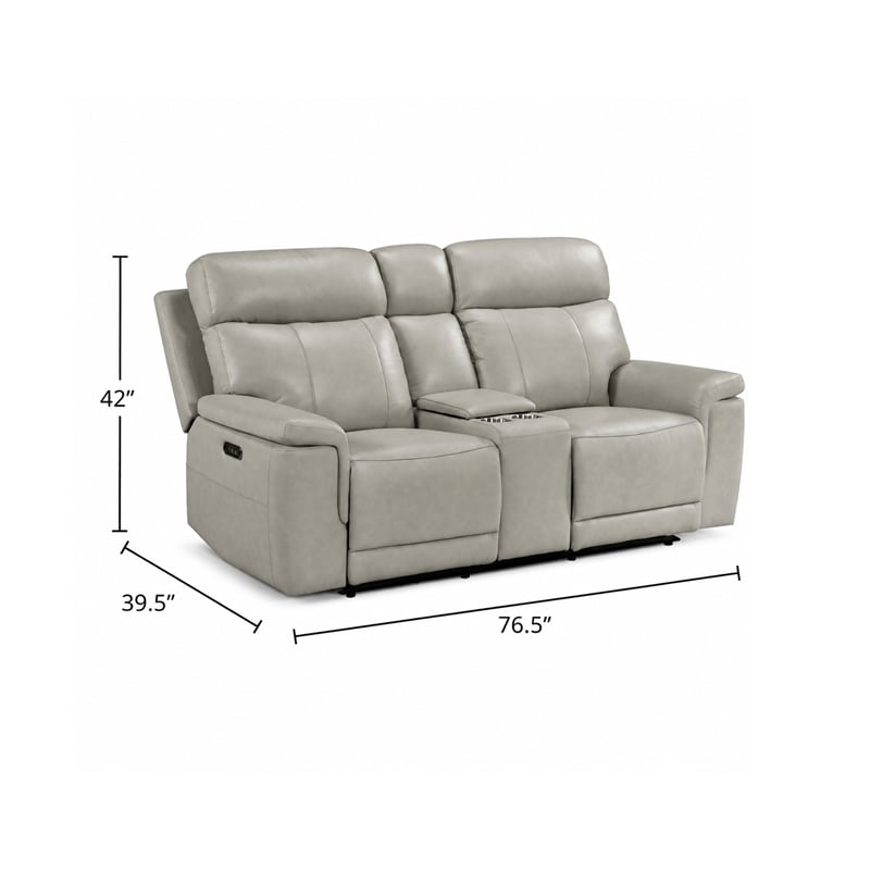 Zelda Power Reclining Loveseat- Console and Headrests- Gray Genuine Leather