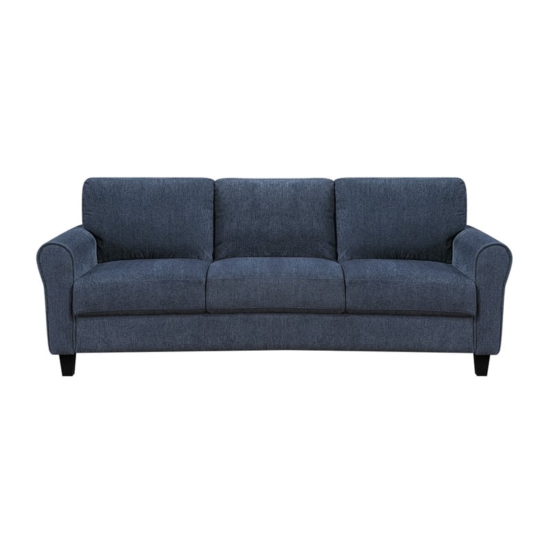 Elon 3-Seater Sofa with Black Feet- Rolled Arms- Blue Chenille- 81 Inch