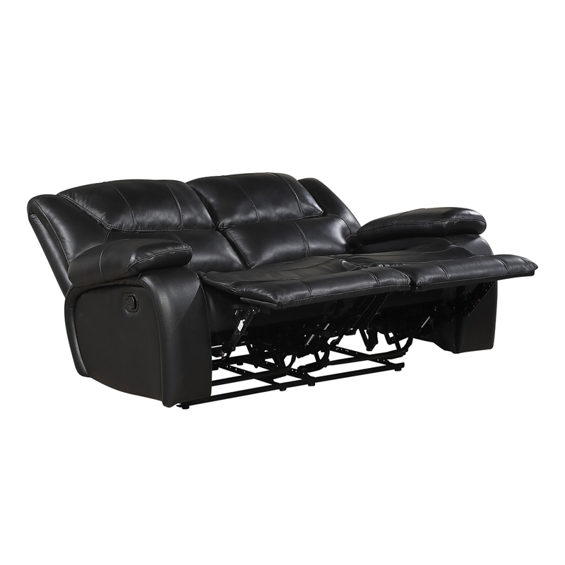 Licot Double Manual Reclining Loveseat- Foam Fill Black Top Grain Leather