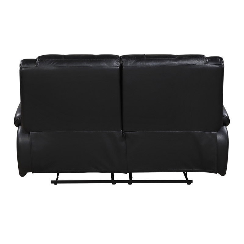Licot Double Manual Reclining Loveseat- Foam Fill Black Top Grain Leather