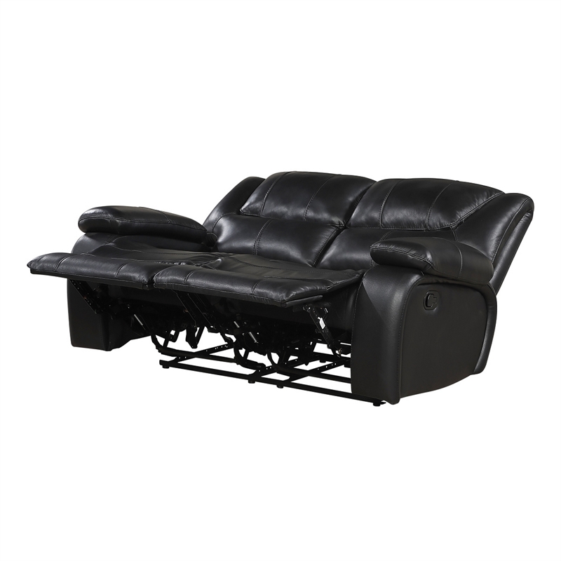 Licot Double Manual Reclining Loveseat- Foam Fill Black Top Grain Leather