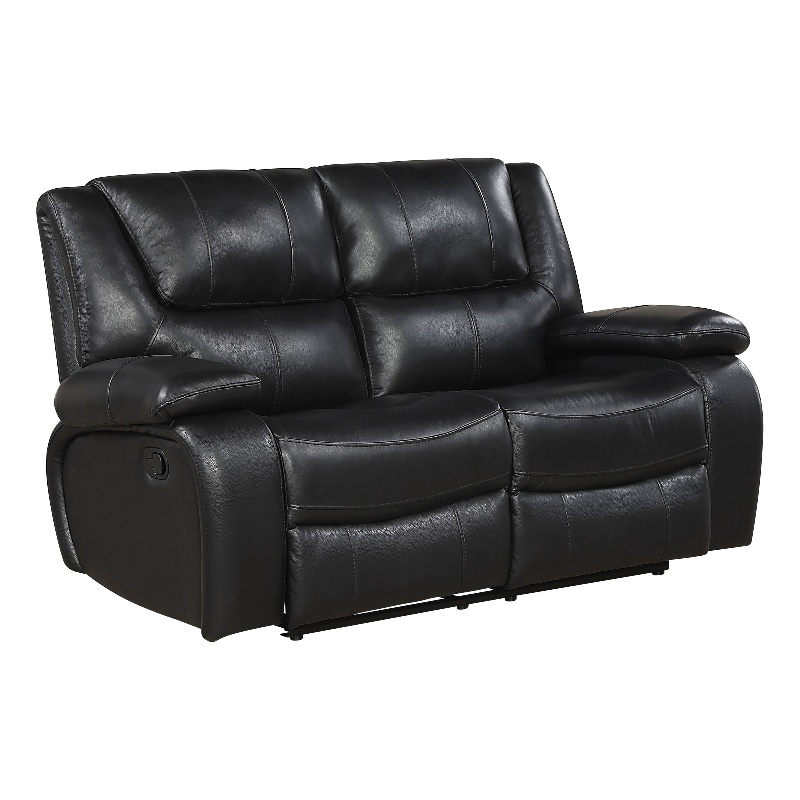 Licot Double Manual Reclining Loveseat- Foam Fill Black Top Grain Leather