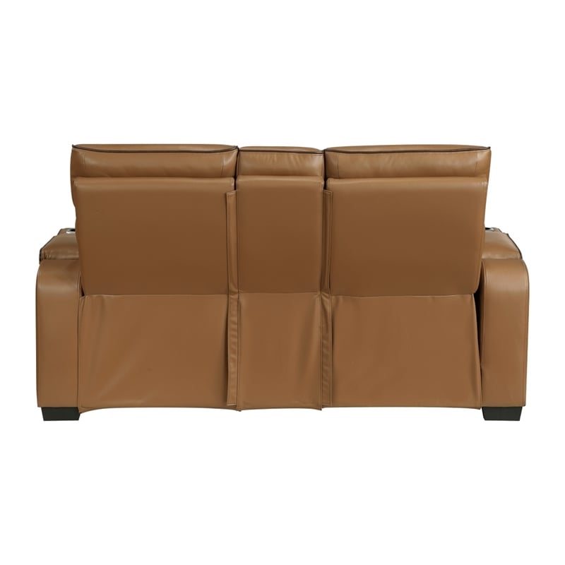 Fiya Power Double Reclining LED Loveseat- USB Ports- Brown Faux Leather