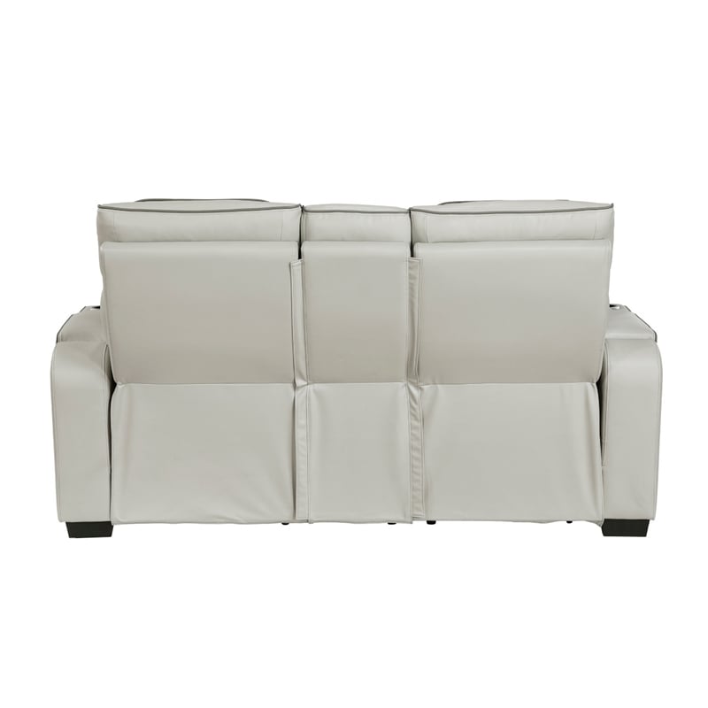 Fiya Power Double Reclining LED Loveseat- USB Ports- Taupe Faux Leather