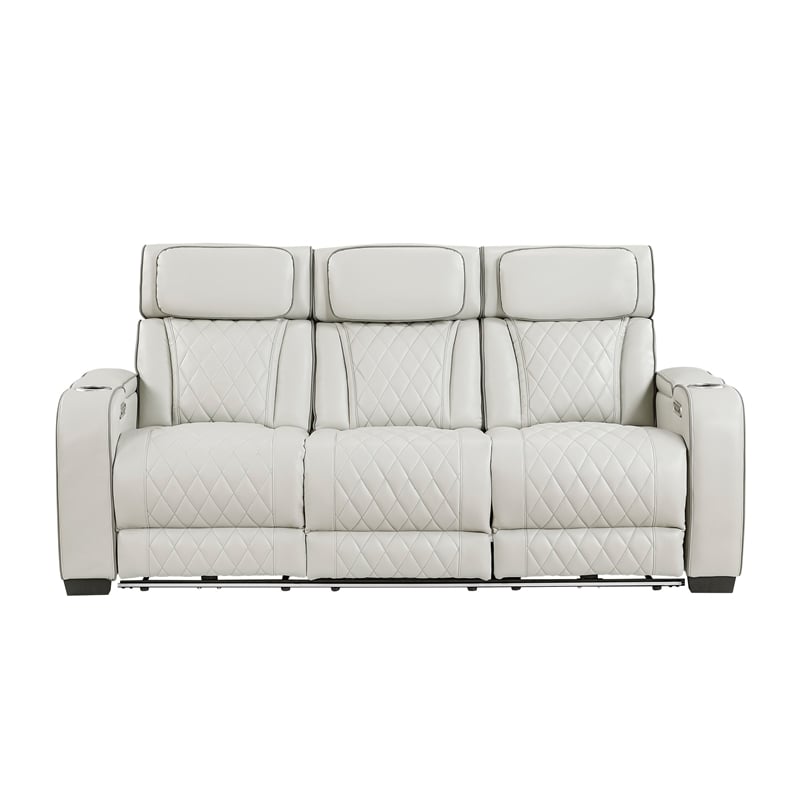 Fiya Power Double Reclining LED Sofa- USB Ports- Taupe Faux Leather