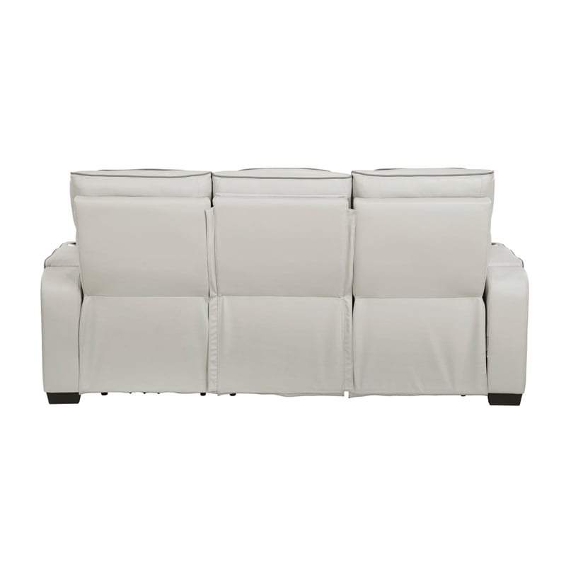 Fiya Power Double Reclining LED Sofa- USB Ports- Taupe Faux Leather