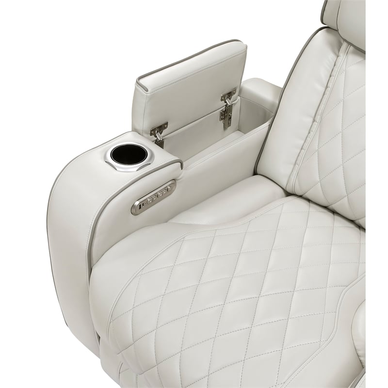 Fiya Power Double Reclining LED Sofa- USB Ports- Taupe Faux Leather