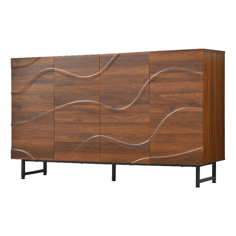 Lewis Wave Design Sideboard Cabinet- Adjustable Shelf- Walnut- 59 Inch